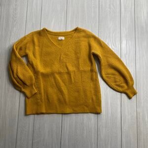 Lou & Grey Women's Mustard Yellow V Neckline Ribbed Knit Sweater Size XS